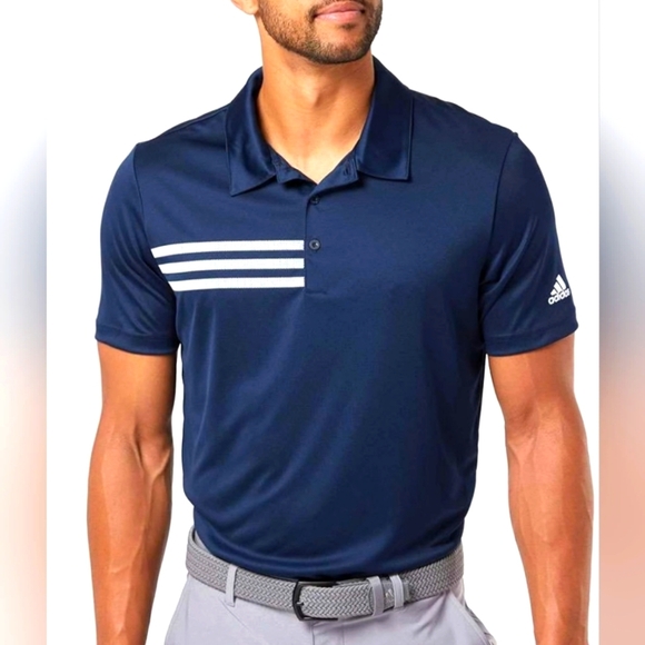 Adidas Men's 3 Stripe UPF 50 Plus Short Sleeve Polo Navy Golf XL - Picture 1 of 5